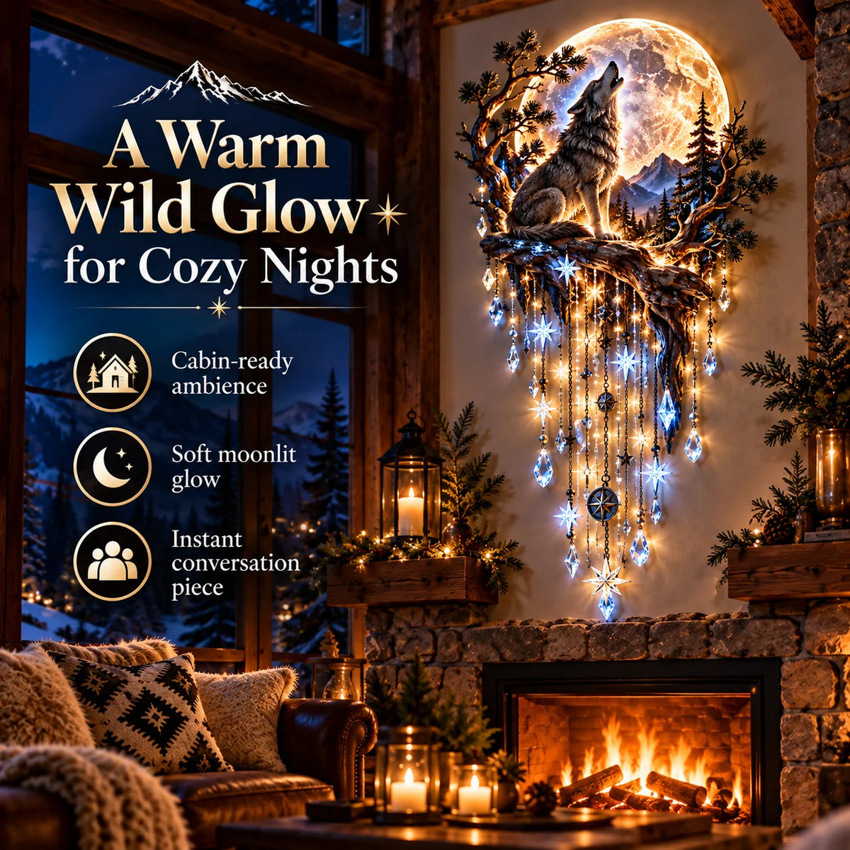 🐺🌕 Wolf Howling Moon Starfall Wall Light – Bring the Wild Home🚚