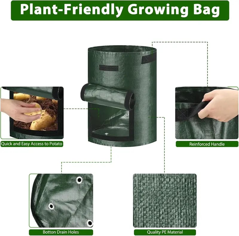 🥔 10 Gallon Potato Grow Bags (Set of 3) – Easy Harvest Flap 🌱