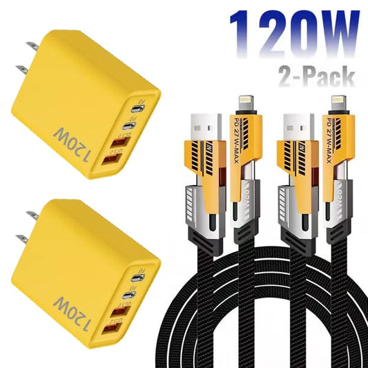 ⚡Buy 1 Get 1 Free(2 Pcs)⚡Portable Fast Charger, Type C/USB A Dual Ports Adapter,4 in 1 Fast Charging Cable & Data Sync