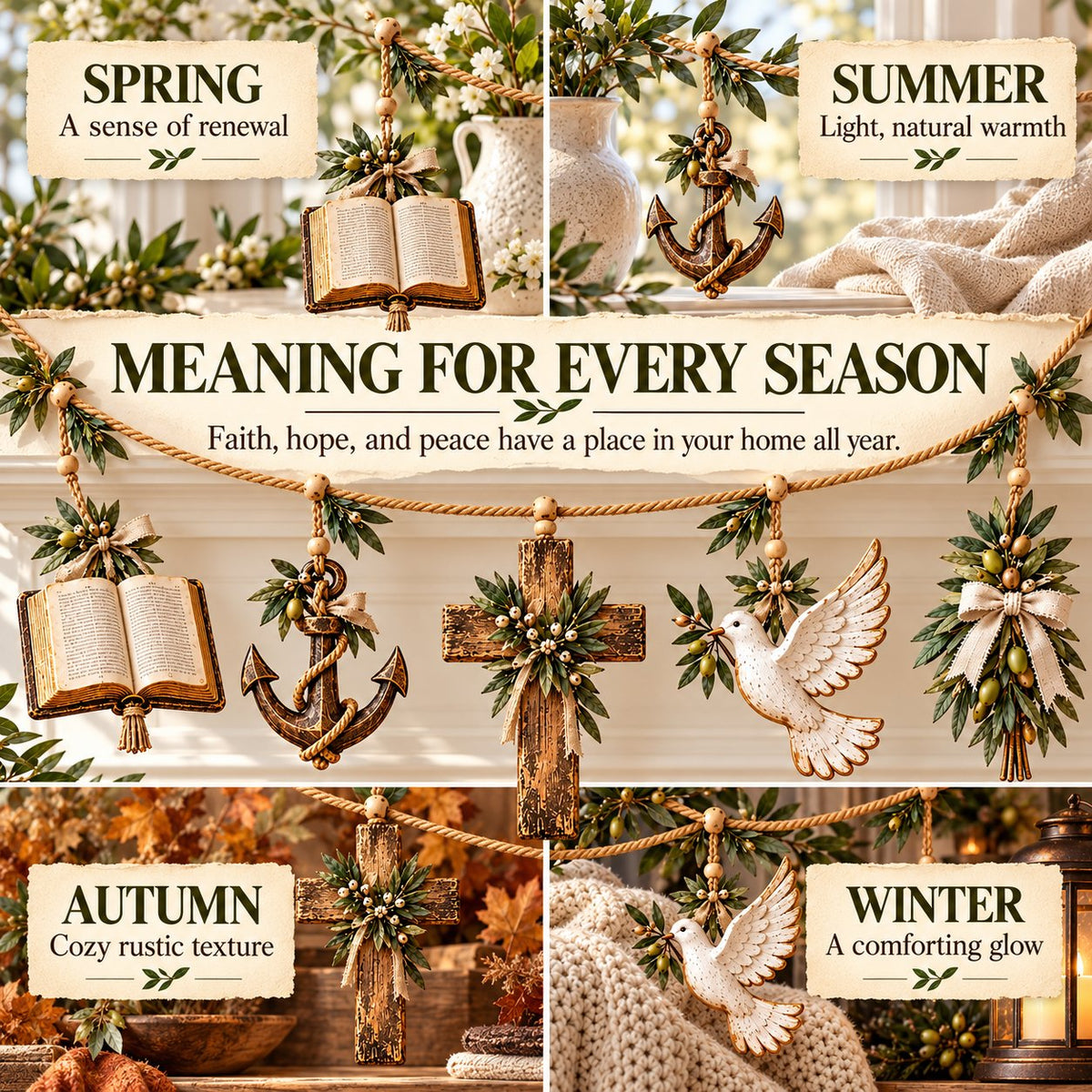 ⏳ Last Day 49% OFF – ✝️ Christian Faith & Hope Decorative Banner | 5 Meaningful Symbols with Rustic Farmhouse Charm 🌿