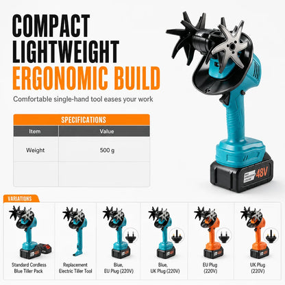 Cordless Handheld Mini Tiller Cultivator 21V Lithium Battery Powered Portable Garden Soil Loosener and Weeder for Home Yard