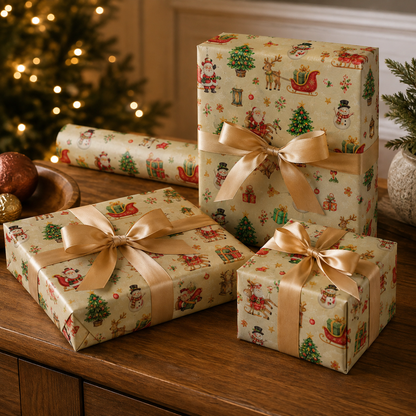 🎄Vintage Christmas gift wrapping Kraft paper, 43cm x 5 m Recyclable Kraft