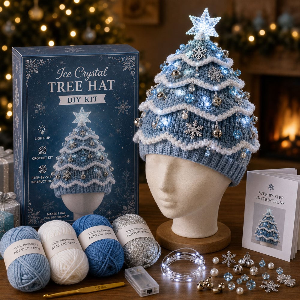 ⏳ Last Day 49% OFF – 🎄Beginner-Friendly Light-Up Christmas Tree Crochet Hat DIY Kit | Complete Kit with Coordinated Yarn, LED Lights & Step-by-Step Guide Included 💕