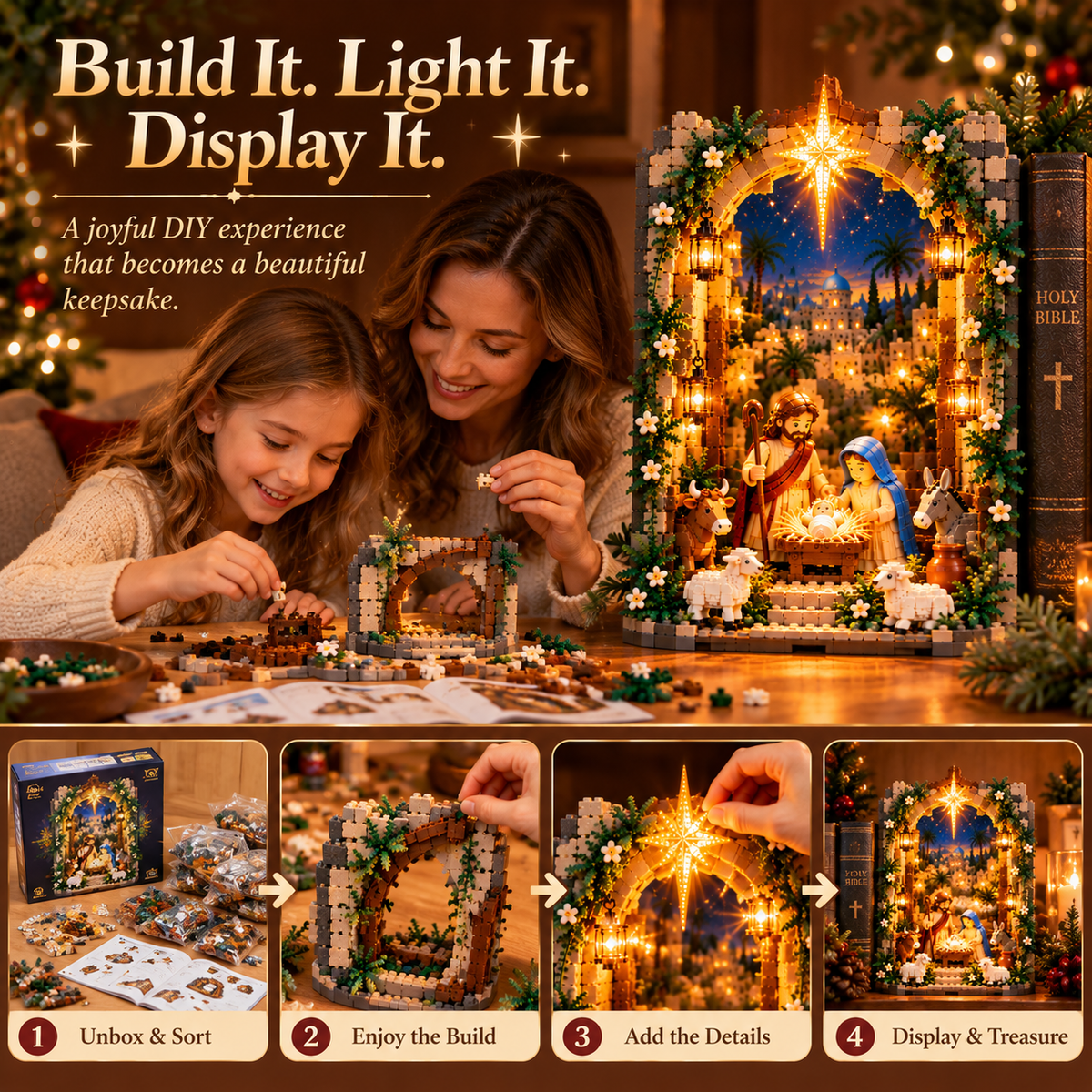 Build light and display Bethlehem Nativity Book Nook