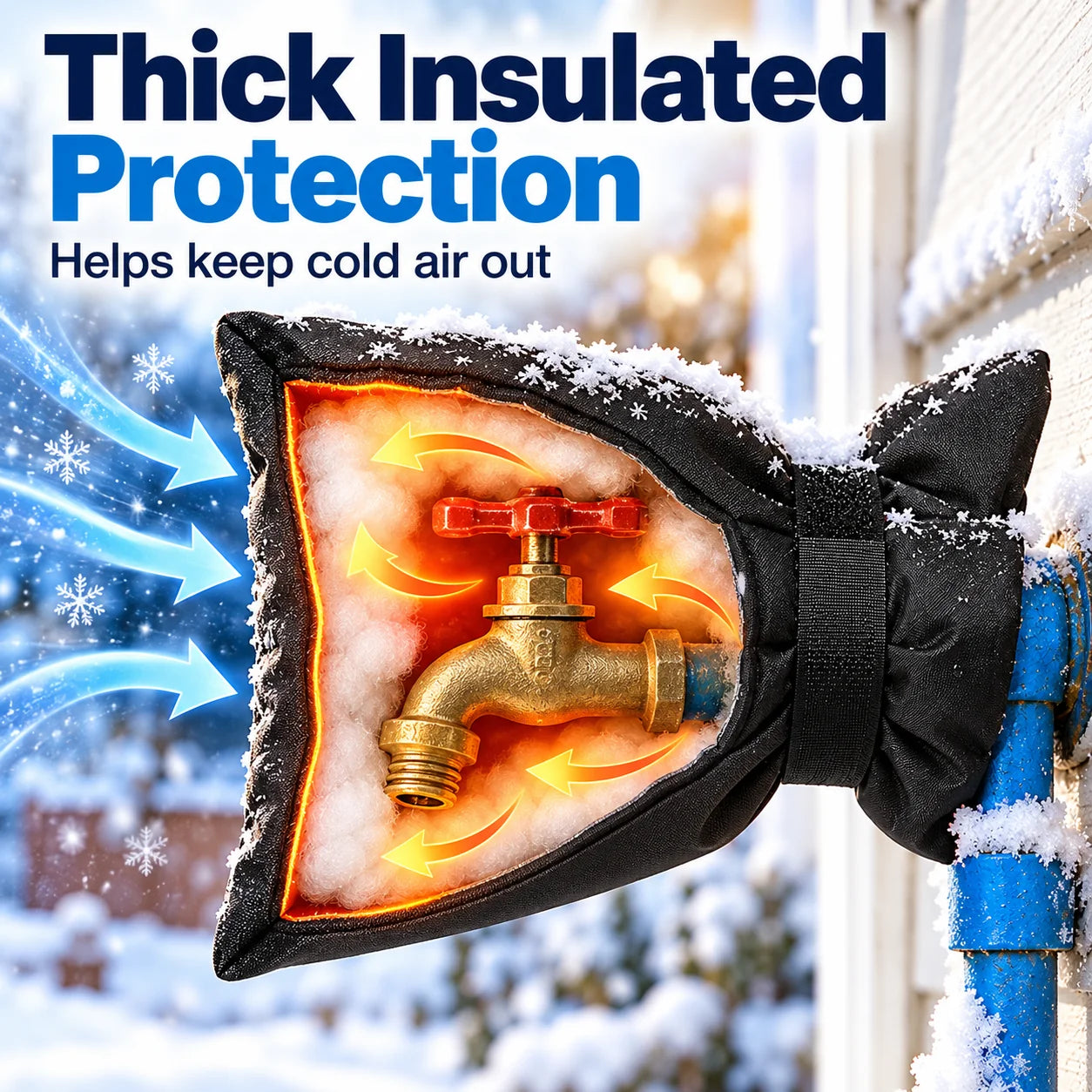 Insulated winter faucet protection cover close-up
