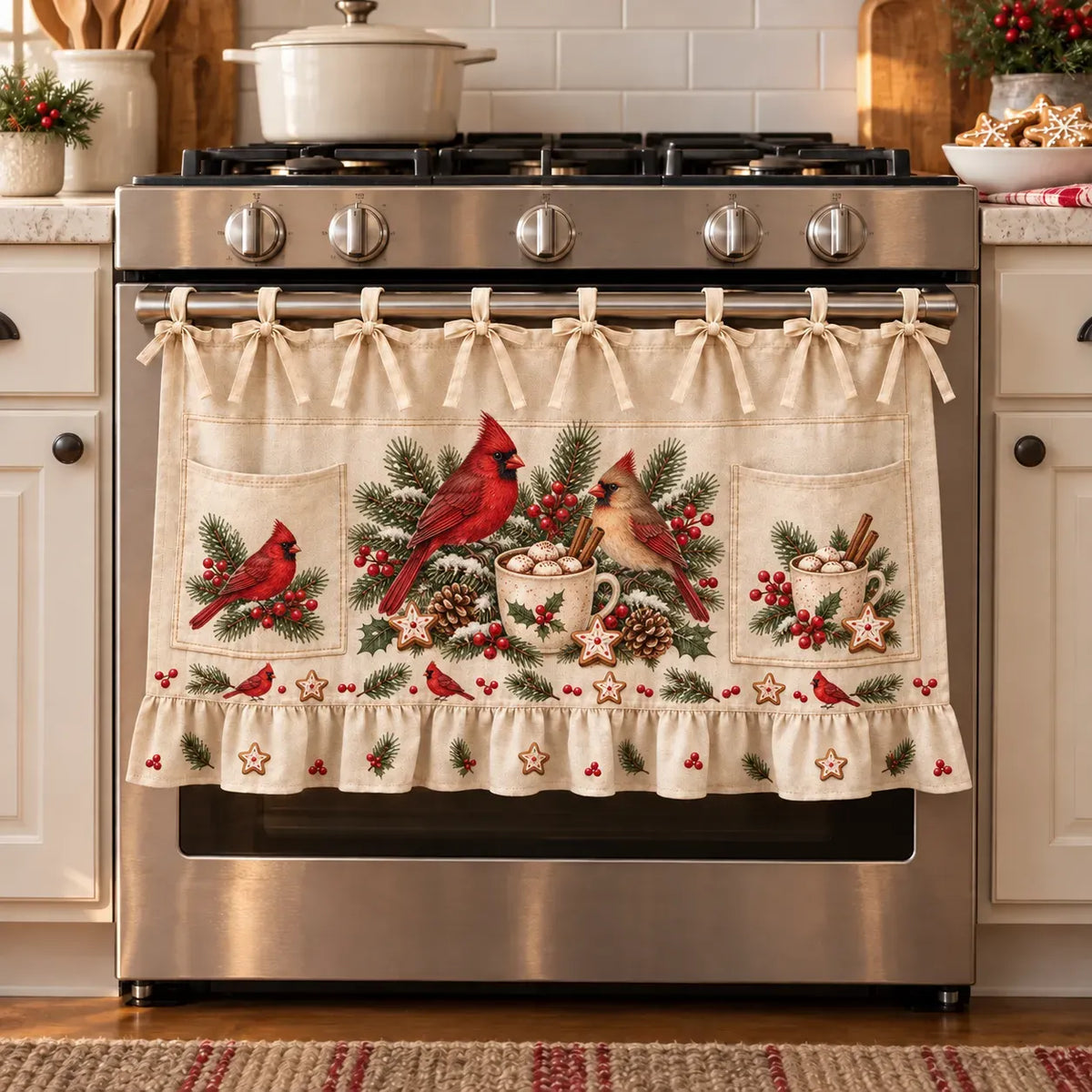 ⏳ Last Day 49% OFF – 🎄 Christmas Kitchen Tie-On Skirt | Festive Holiday Designs with Pockets & Ruffled Trim ✨