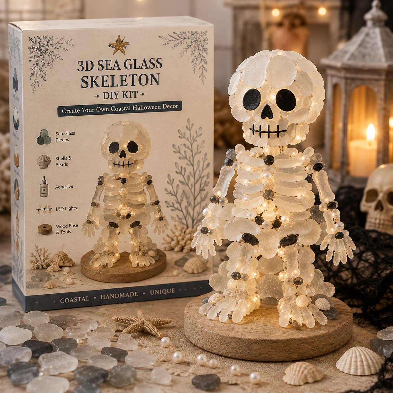 🔥😍 Last Day 49% OFF – 🎃 Beginner-Friendly DIY Lighted Sea Glass Halloween Character Kit Collection | Complete Kit with Sea Glass Pieces, LED Lights & Step-by-Step Guide Included 💕