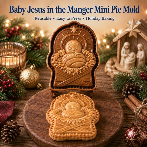 ✝️ Faith & Nativity Christmas Mini Pie Mold Collection | Reusable Embossed Molds for Shaping Detailed Praying Jesus, Nativity Stable and so on Pies🥧✨