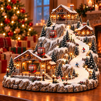 Animated Christmas Mountain Cable Car & Ski Village Scene ✨🚚