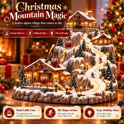 Animated Christmas Mountain Cable Car & Ski Village Scene ✨🚚