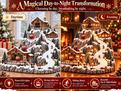 Animated Christmas Mountain Cable Car & Ski Village Scene ✨🚚