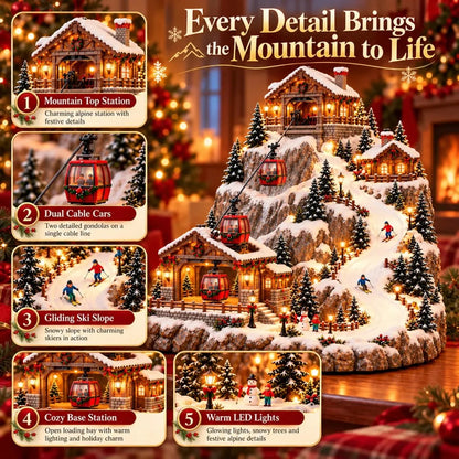 Animated Christmas Mountain Cable Car & Ski Village Scene ✨🚚