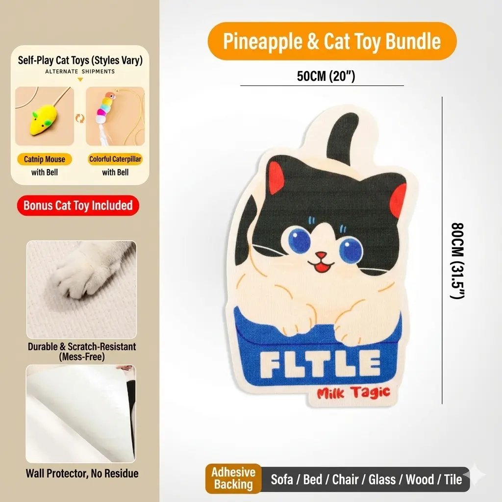 🐱SmartWell Cute Cat Scratcher Mat - 🛋️Kawaii Self-Adhesive Felt Wall Protector for Indoor Cats, Furniture & Door Protection