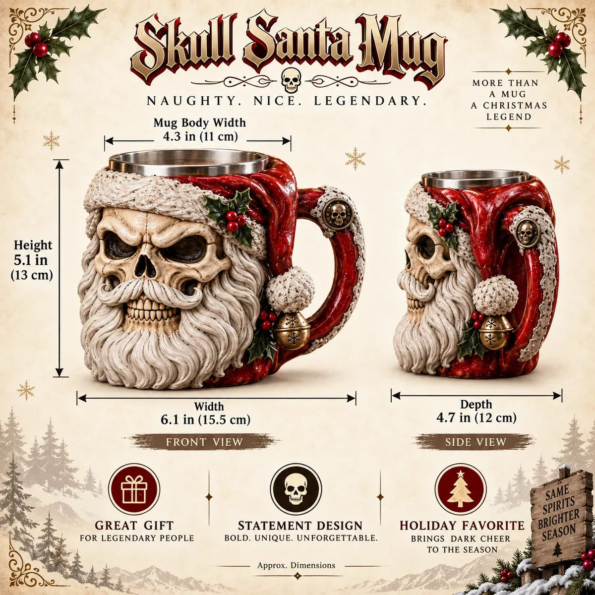 ⏳ Last Day 49% OFF – 💀🎅 3D Dark Christmas Santa Mug Collection | Skull Santa & Pirate Santa Designs with Sculpted Holiday Details ☠️