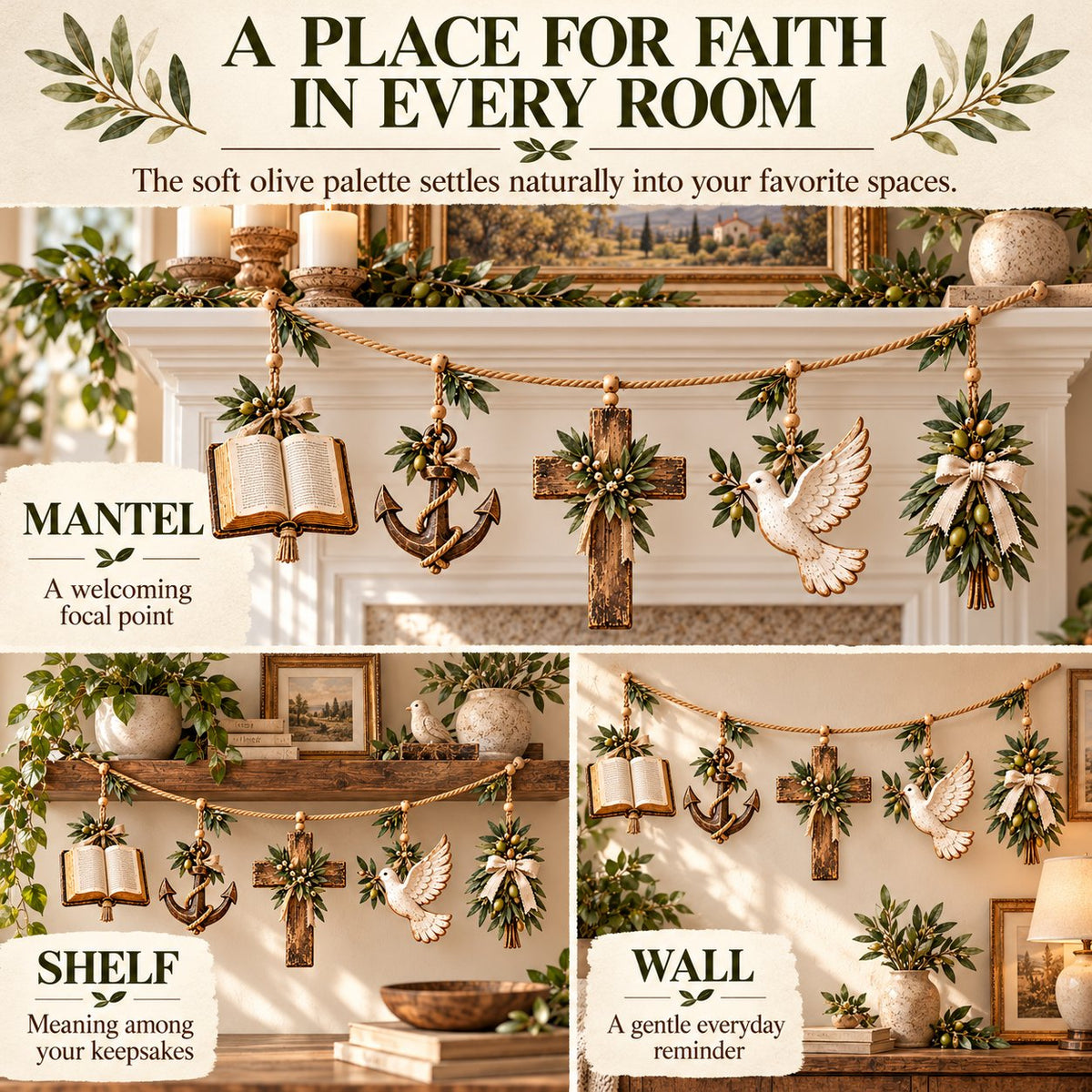 ⏳ Last Day 49% OFF – ✝️ Christian Faith & Hope Decorative Banner | 5 Meaningful Symbols with Rustic Farmhouse Charm 🌿