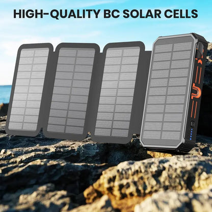 🎄20000mAh Solar Power Bank with Foldable Panels, Wireless Charging & LED Flashlight