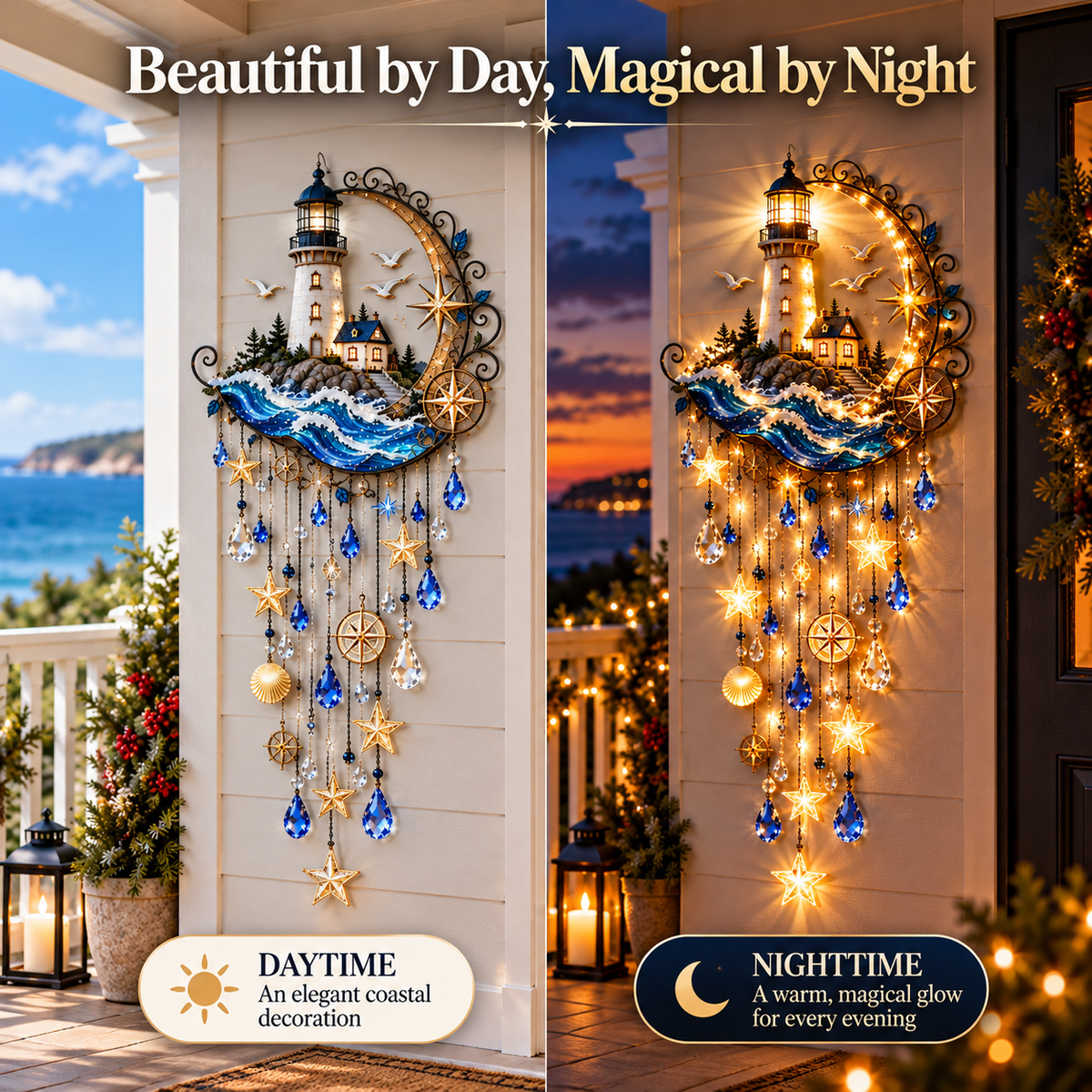 🌊 Lighthouse Starlight Cascade™ – Lighted Coastal Wall Decor