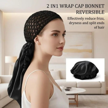 Detachable Satin Hair Wrap & Hair Net — 2-in-1 Design