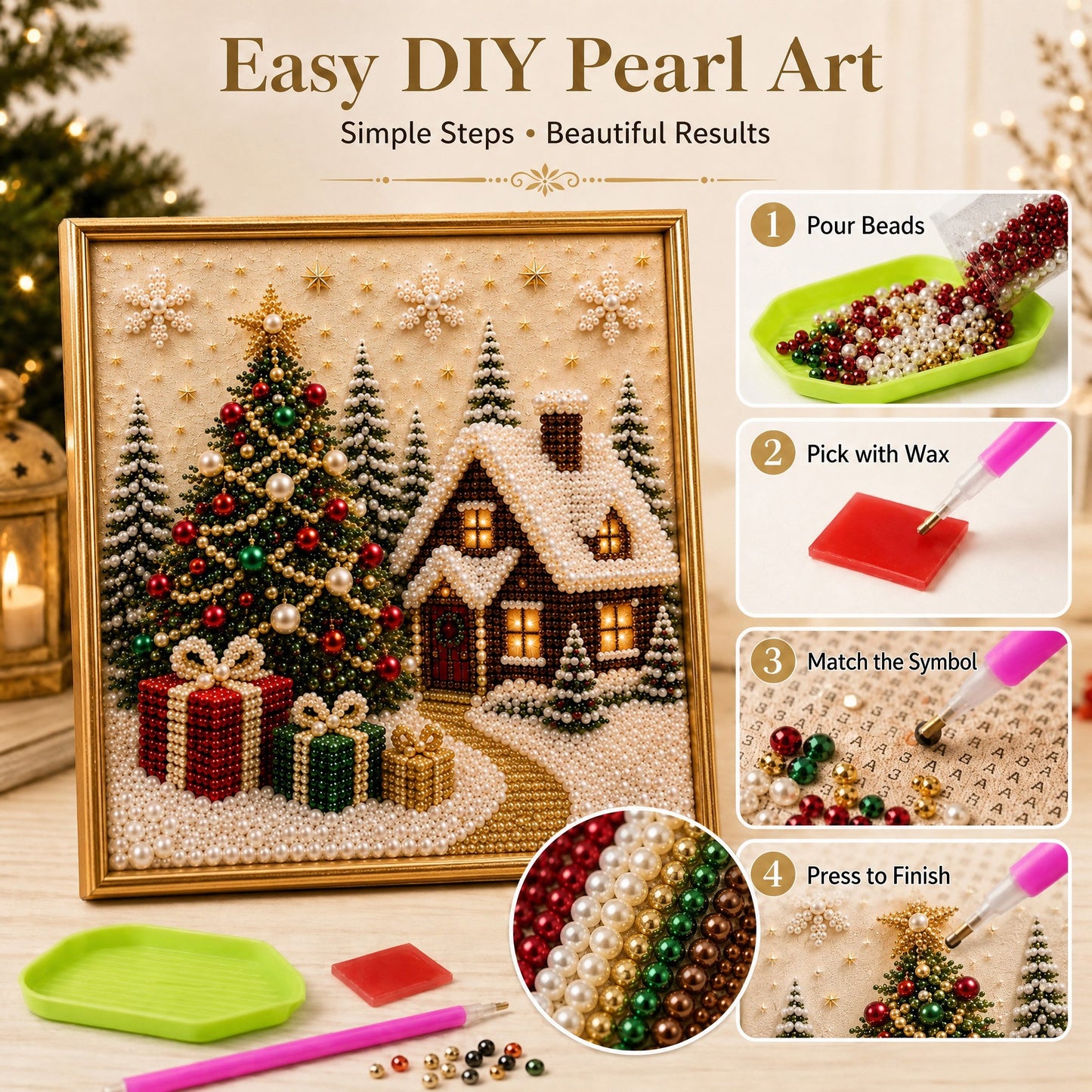 🎄Relaxing & Beginner-Friendly🎅 Premium 3D Pearl Christmas Wall Art Kit ⛄️❄️