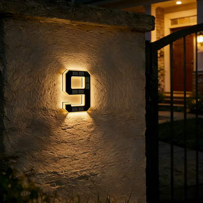 Solar Lighted House Numbers 9 Inch Waterproof LED Address Signs for Outside Modern House Numbers