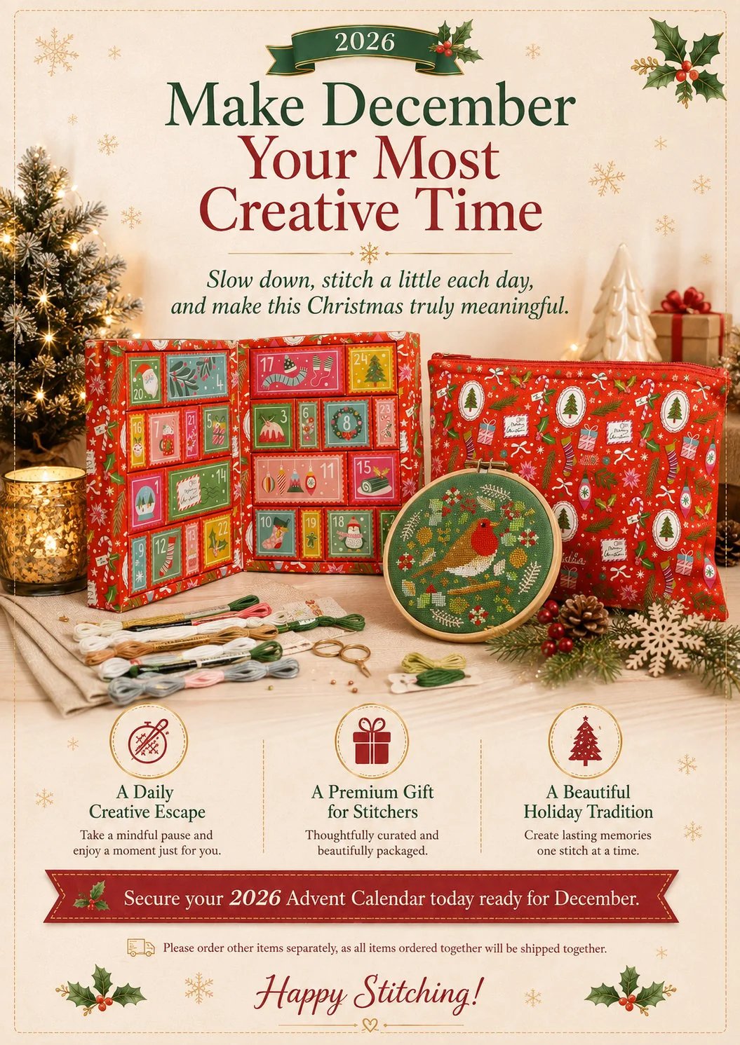 🔥 Last Day 49% OFF - 🎄🧵 2026 Cross Stitch Advent Calendar Box | 24 Days of Stitching Surprises for a Magical December 🎁 ✨