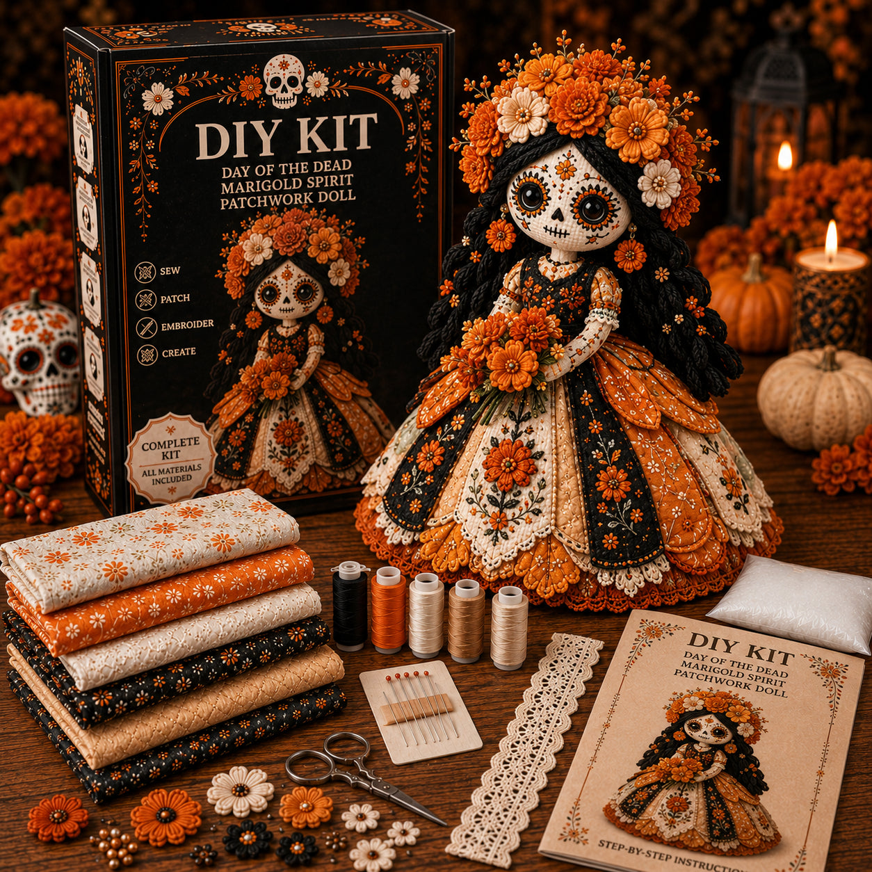 🔥LAST DAY 50% - Day of the Dead Patchwork Doll DIY Kit