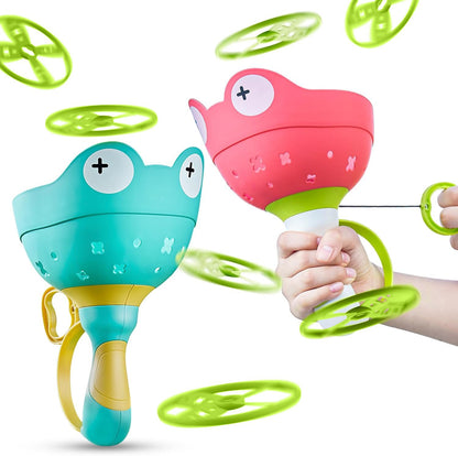 Flying Disc Launcher Toy (2 Packs), Manual Capture Catching Disk Game, Outdoor Toys for Kids Ages 4-8