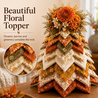 🍂 Beginner-Friendly DIY Fabric Patchwork Fall Tree Kit | Coordinated Autumn Fabrics, Cone Base, Securing Pins & Floral Topper Included 🌼✨