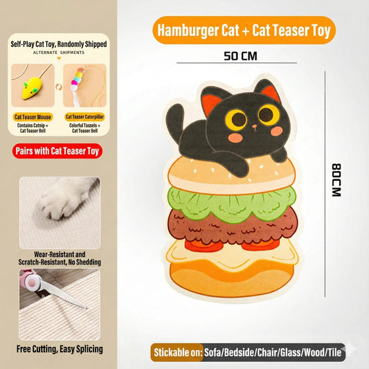 🐱SmartWell Cute Cat Scratcher Mat - 🛋️Kawaii Self-Adhesive Felt Wall Protector for Indoor Cats, Furniture & Door Protection