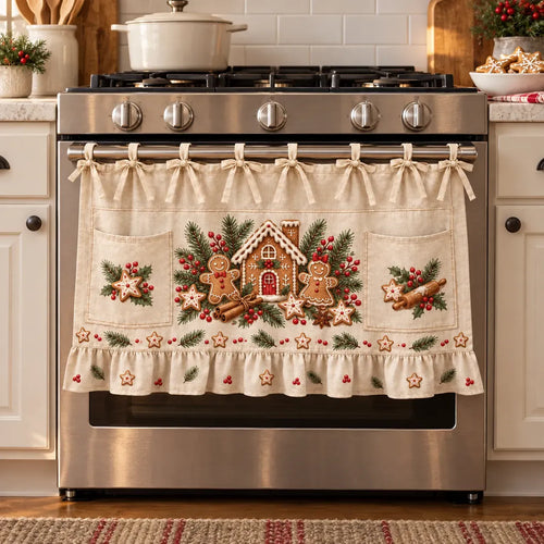 ⏳ Last Day 49% OFF – 🎄 Christmas Kitchen Tie-On Skirt | Festive Holiday Designs with Pockets & Ruffled Trim ✨
