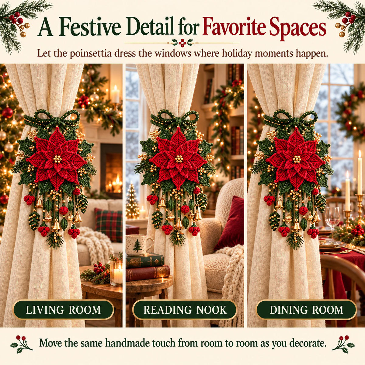 ⏳ Last Day 49% OFF – 🎄 Christmas Crochet Curtain Tieback DIY Kit | Beginner-Friendly Options, 8 Festive Designs 🧶