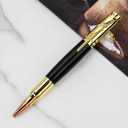 Handcrafted Bolt Action Bullet Pen with Solid Wood & Authentic Shell Casing