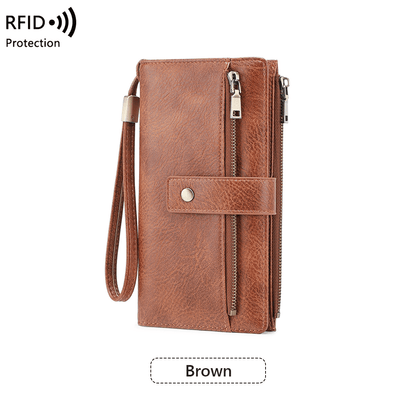 🔥Last Day 49% OFF-Women's long wallet, stylish clutch, elegant solid color RFID blocking leather wallet