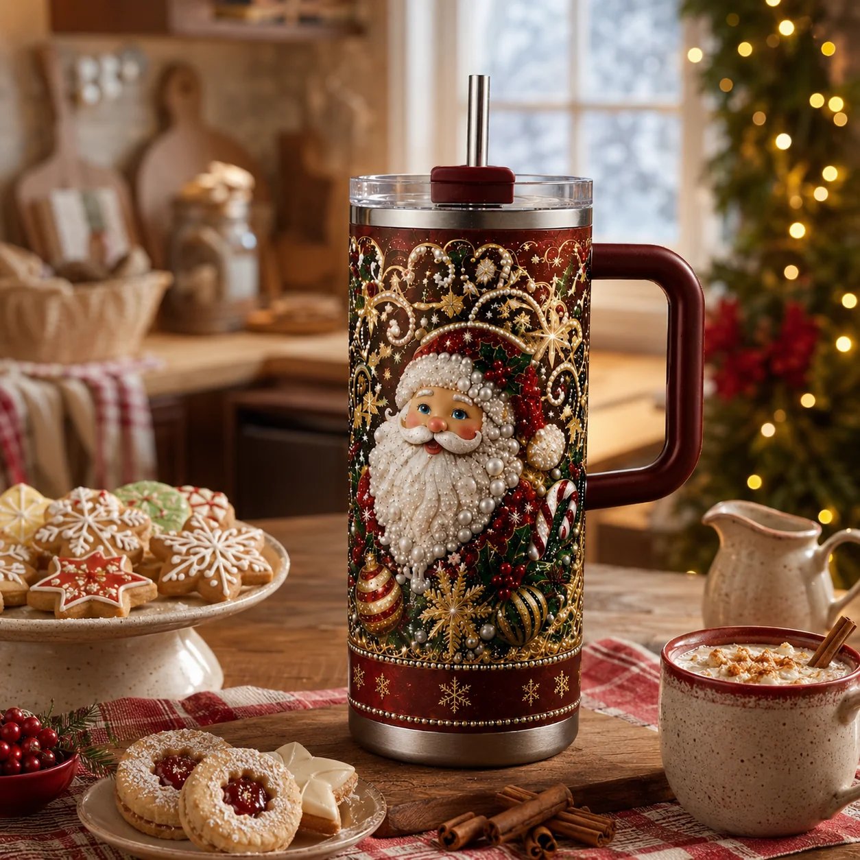 🎅✨ Luxury Christmas Santa 40oz Handle Tumbler – A Magical Holiday Gift