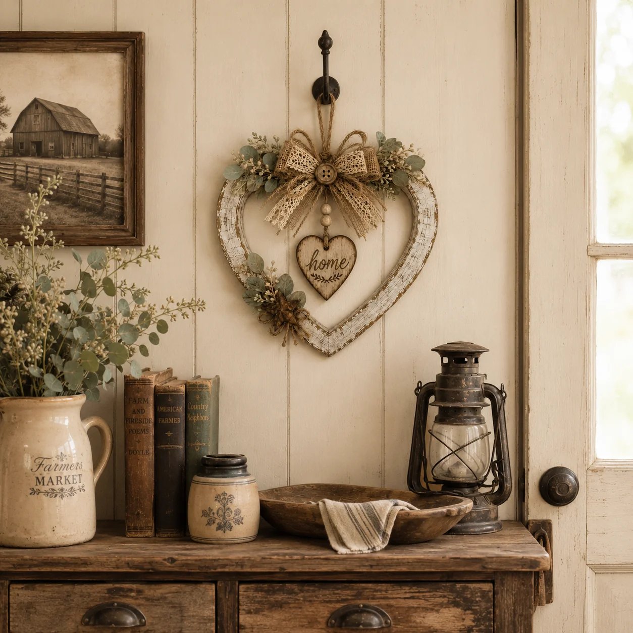 🤎Rustic Farmhouse Heart Wall Decor with “Home” Sign