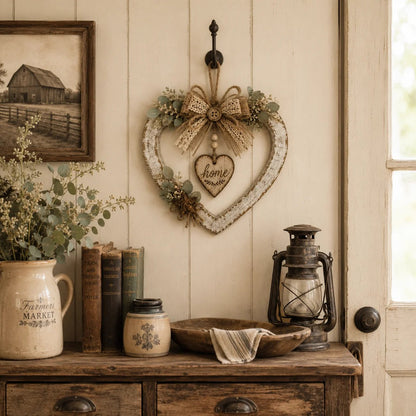 🤎Rustic Farmhouse Heart Wall Decor with “Home” Sign