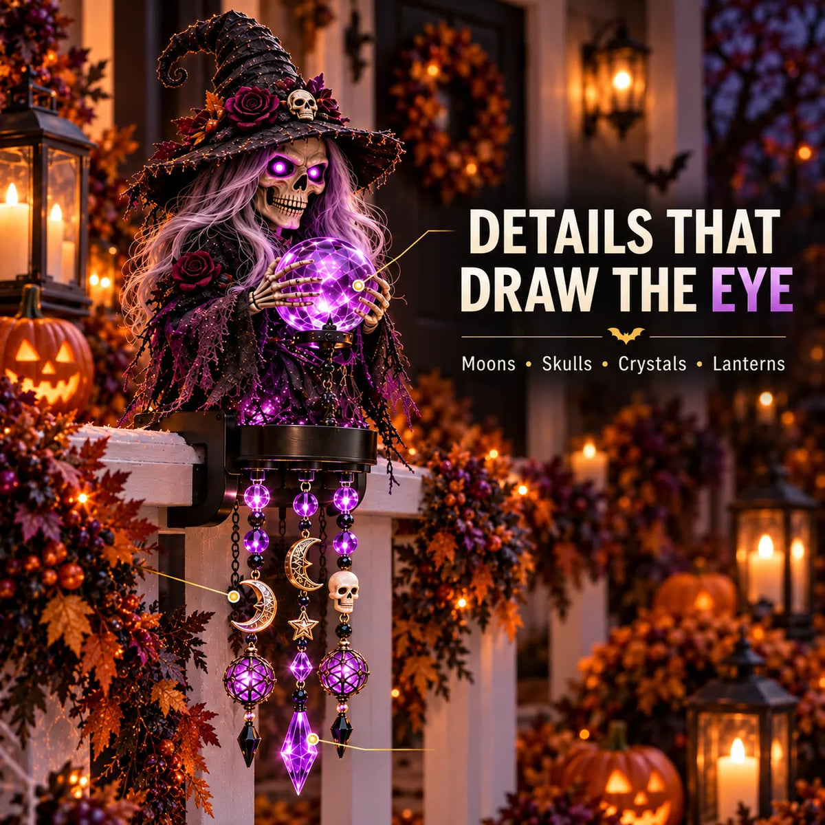 🎃 Halloween Character Glow Cascade Railing Lights – Pumpkin, Witch, Ghost & Black Cat