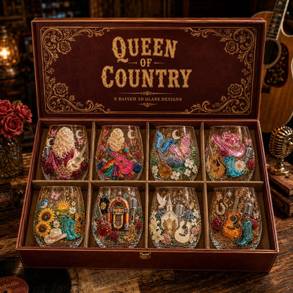 🤠 Queen of Country 1946–2026 3D Glass Collection | 8 Dolly-Inspired Country Designs with Raised Guitars, Butterflies, Boots, Florals & Vintage Music Details 🎸✨