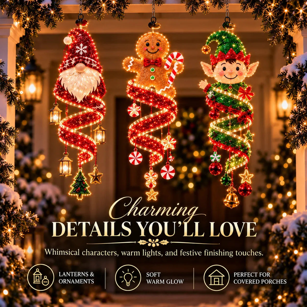 ⏳ Last Day 49% OFF – 🎄Christmas Magic Spiral™ Hanging LED Light Collection – 9 Festive Designs ✨ | Suspended Glowing Characters with Spiral Lights & Hanging Details for Porches, Windows, Entryways & Holiday Displays