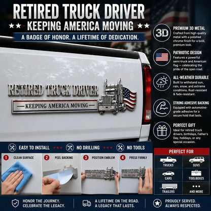 🔥Independence Day 50% OFF- 🚚 Retired Truck Driver Car Emblem Badge
