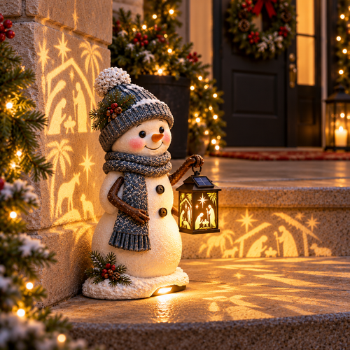 ⛄✨ Last Day 49% Snowman Nativity Glow™ – Solar Christmas Step Light with Holy Family Projection
