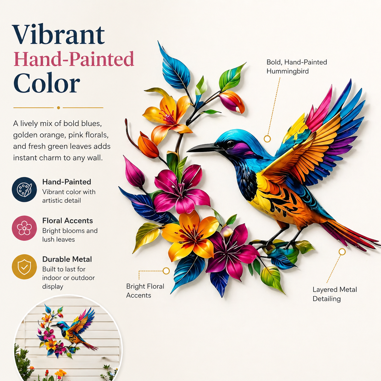 💖Hummingbird Bloom Metal Wall Art