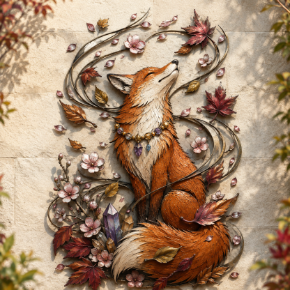 Enchanted Autumn Fox Metal Wall Decor