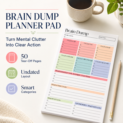🧠 Brain Dump Planner Pad — Organize Tasks, Priorities & Ideas on One Page ✍️🛒
