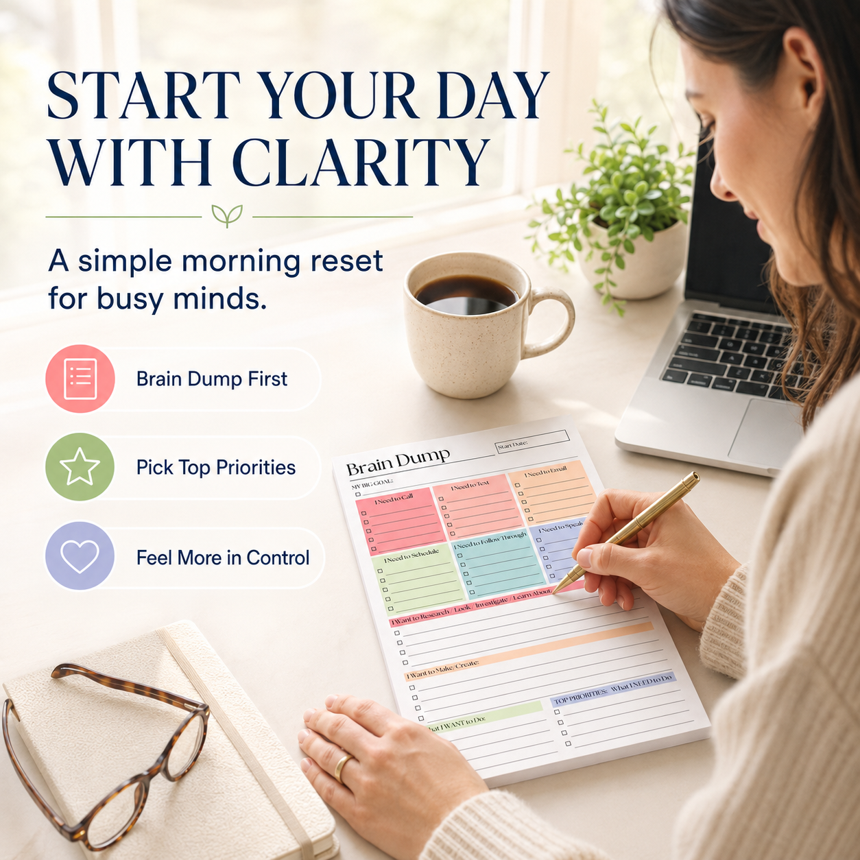 🧠 Brain Dump Planner Pad — Organize Tasks, Priorities & Ideas on One Page ✍️🛒