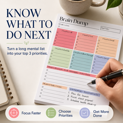 🧠 Brain Dump Planner Pad — Organize Tasks, Priorities & Ideas on One Page ✍️🛒