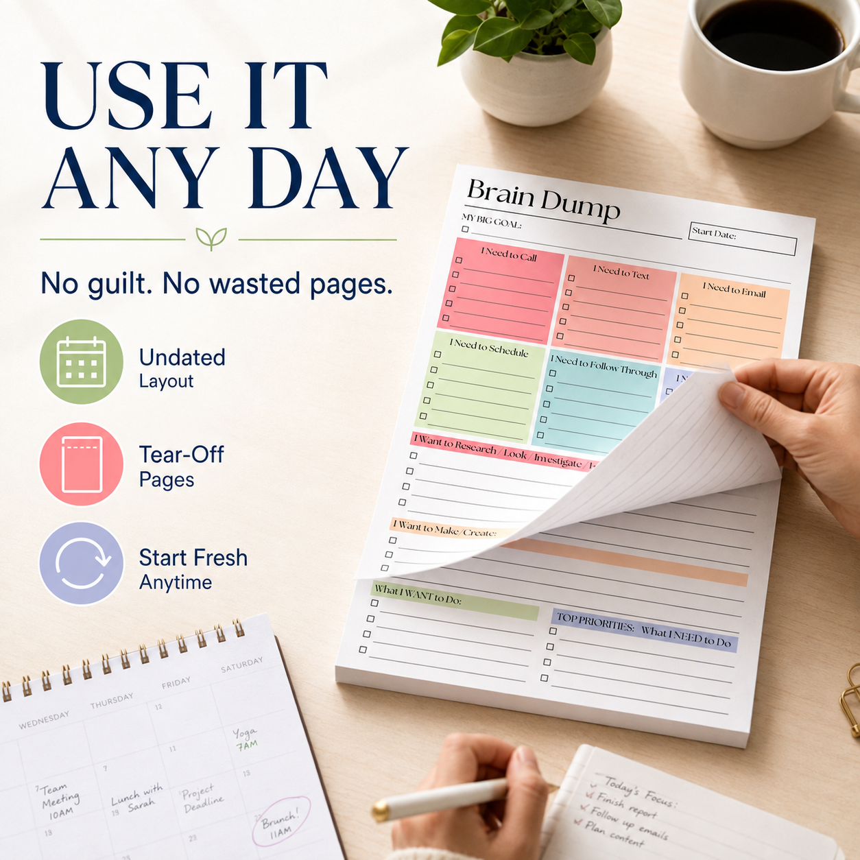 🧠 Brain Dump Planner Pad — Organize Tasks, Priorities & Ideas on One Page ✍️🛒