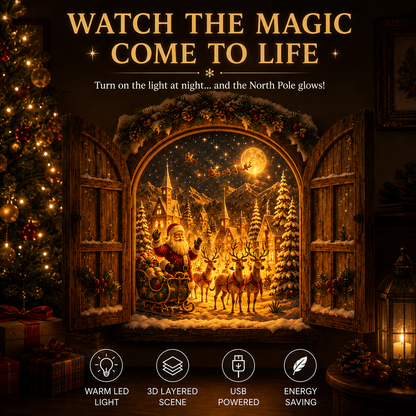 🎅 Santa’s Secret Window Light – 3D Lighted North Pole Christmas Wall Decor