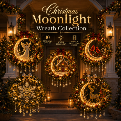🎄✨ Christmas Moonlight Wreath Collection – Lighted Holiday Door Decor