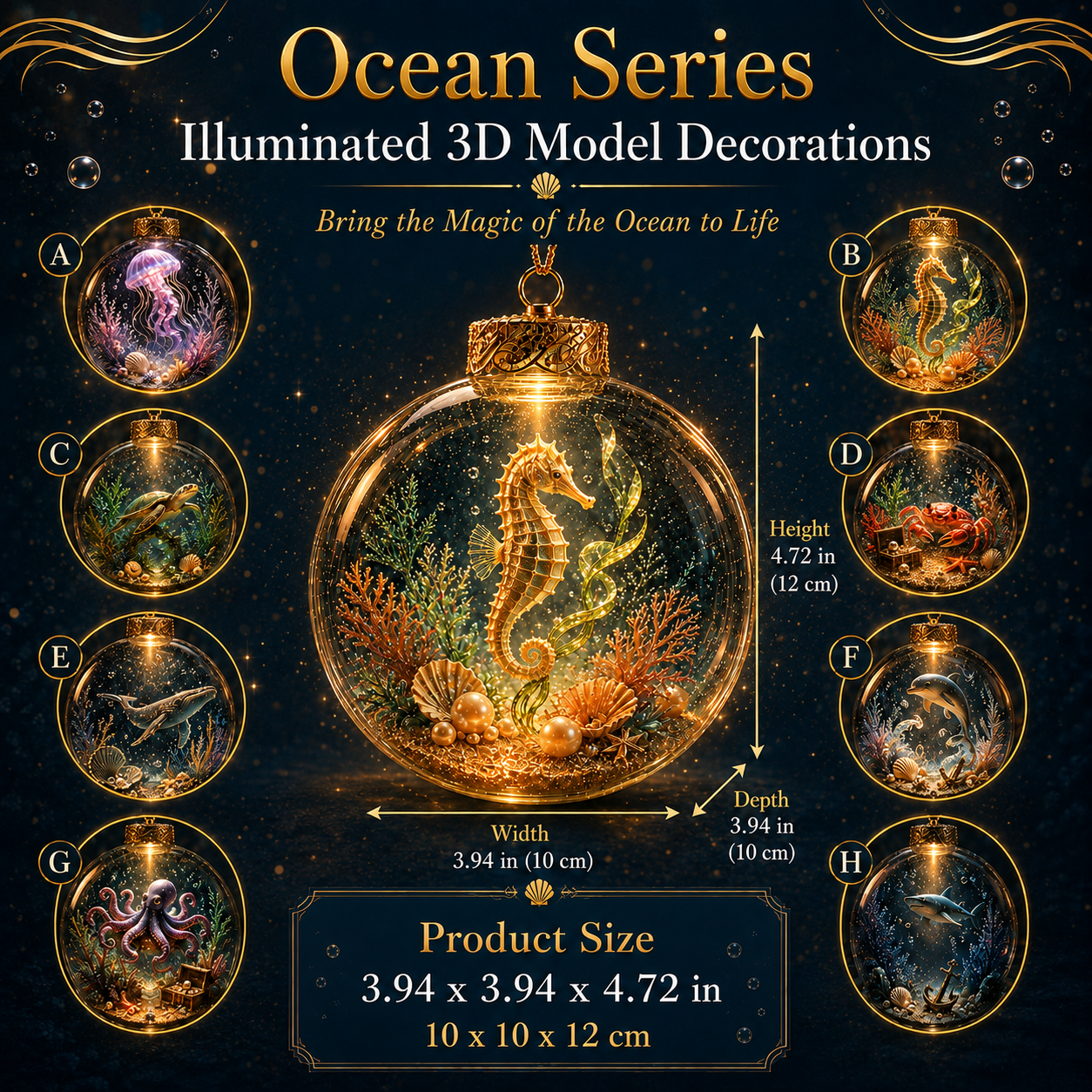 💙✨Ocean Series Illuminated 3D Model Decorations